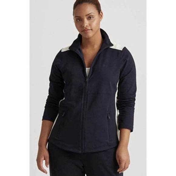Lauren Ralph Lauren Jackets & Blazers - Lauren Ralph Lauren Women's Track Jacket Size 2X Blue & Cream Full Zip Cotton